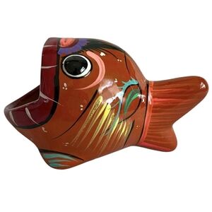 Vintage Hand-Painted Clay Big Mouth Fish Made in Mexico Colorful Decor Ashtray